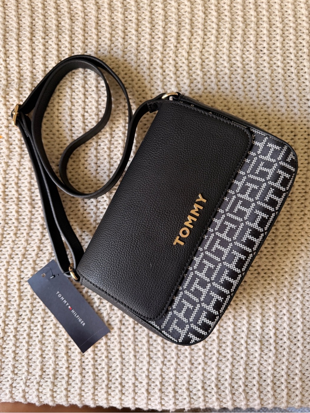 Tommy Hilfiger Black Logo Pattern Crossbody Bag